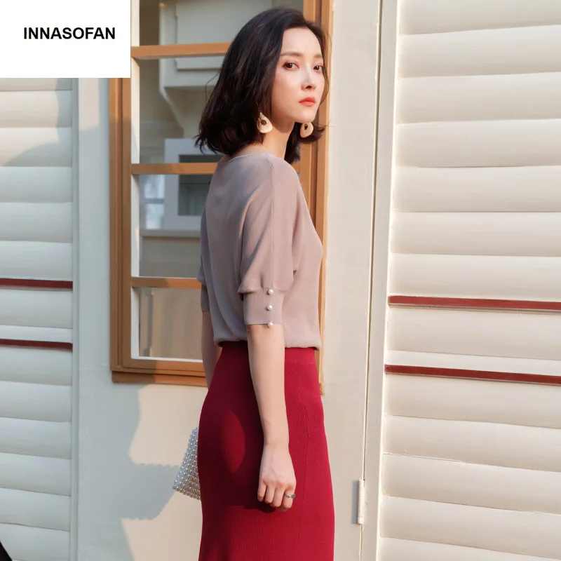 INNASOFAN sweater women's Spring-summer Eurasian fashion elegant with open collar and pearls | Женская одежда