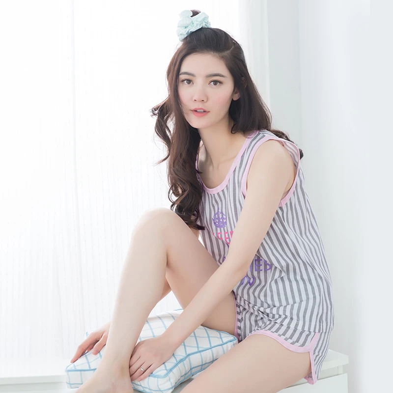Women's Vest Sleepwear Pure 100% Summer Short-sleeve Cotton Outerwear Female Fashion Lounge Pyjamas Women Set | Женская одежда