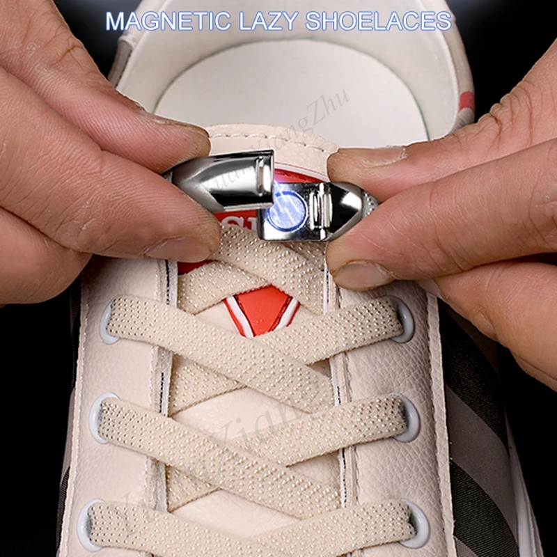 1Pair Elastic Magnetic 1Second Locking ShoeLaces Creative Quick No Tie Shoe laces Kids  Uni Shoelace Sneakers Shoe Laces