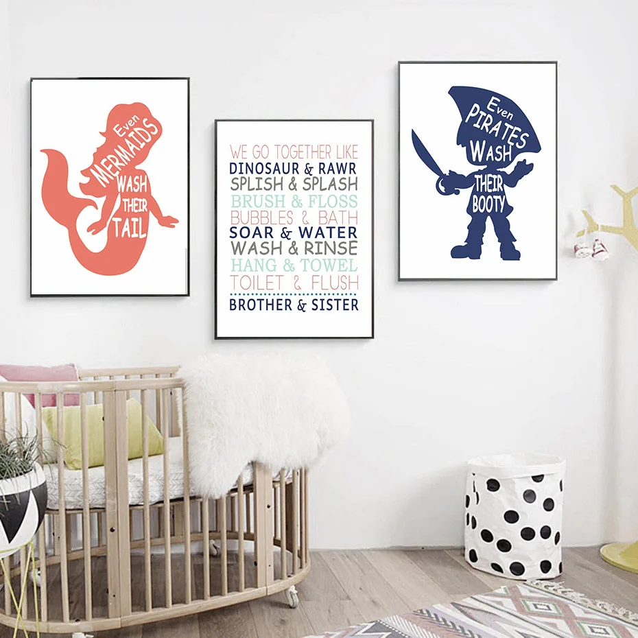 Nautical Bathroom Quotes wall art canvas painting Nordic Posters Prints Jack and Jill Bath Wall Pictures For toilet decor | Дом и сад