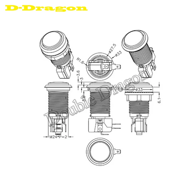 10 шт./лот хромированная/прозрачная 28 мм осветительная аркадная Кнопка 5/12 В
