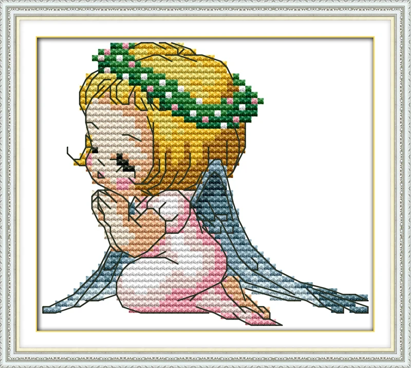 Набор для вышивки крестиком The little pray angel 14ct 11ct белая хлопковая нить с принтом
