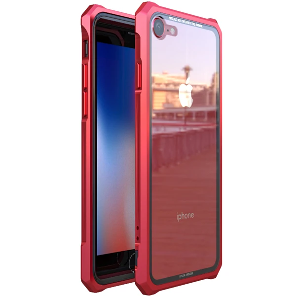 For iPhone 7 Red OMEVE Алюминий металлический каркас бампер и закаленного Стекло задняя крышка чехол для iPhone 7/7 Plus/8/8 плюс/X - Цвет: For iPhone 7 Red
