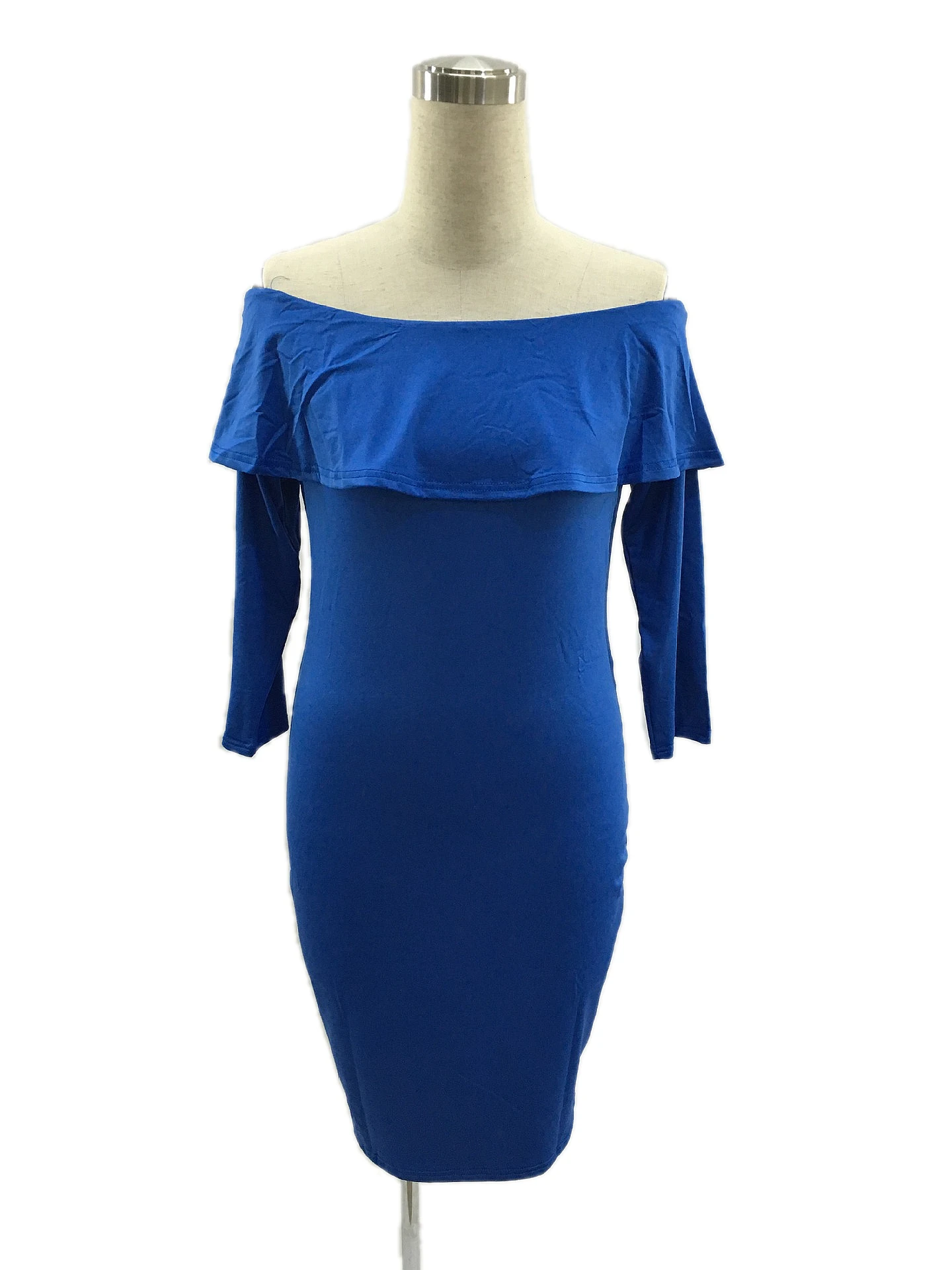 Плюс Размеры с открытыми плечами платье Синие пикантные Slash Средства ухода за