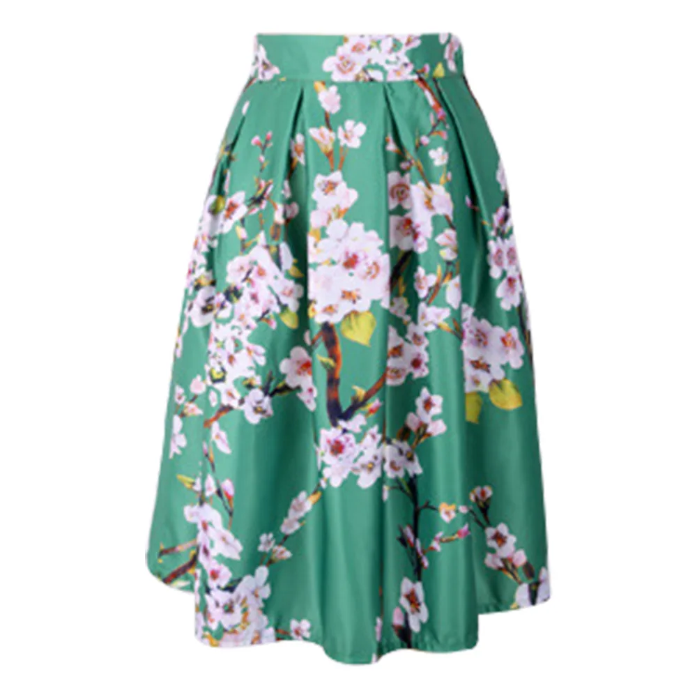 Женские Юбки Plum Цветок Печатных Бальное платье Плиссированные Midi Конькобежец