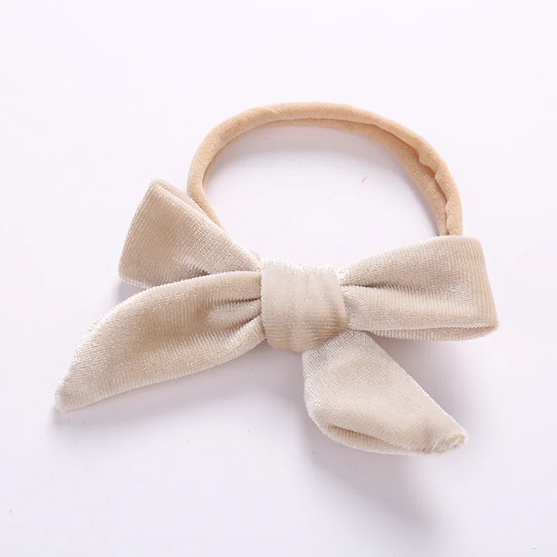 Beige with headband Бархатный завязанный вручную бант из нейлона повязка на голову или зажим для осени и зимы, школьные бархатные аксессуары для волос - Цвет: Beige with headband