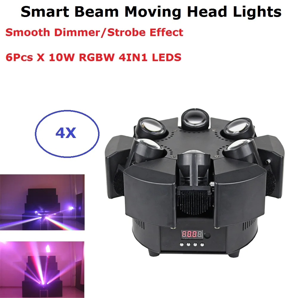 6X10 Вт RGBW 4в1 LED Smart Beam Moving Head Lights DMX512 сценический эффект для мытья света
