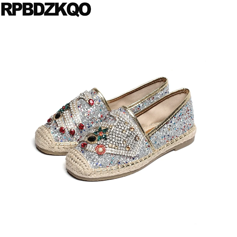 ручной работы тканый эспадрильи дизайнер горный хрусталь плоские конопля лоферы