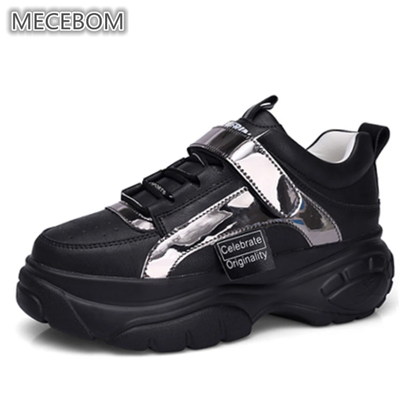 Женская обувь на толстой подошве платформе женские кроссовки цвет белый черный