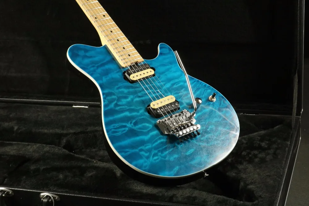 Высокое качество синий стеганый кленовый топ связывающий musicman электрогитара