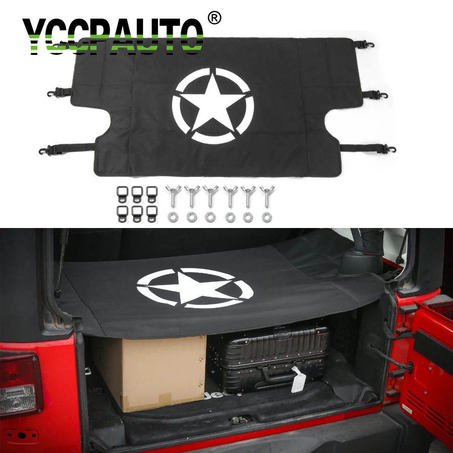 

YCCPAUTO Car Styling For Jeep Wrangler JK 2007 Up 4 Doors Star Rear Trunk Cover Luggage Carrier Boot With Mat Nut Pull Buckle