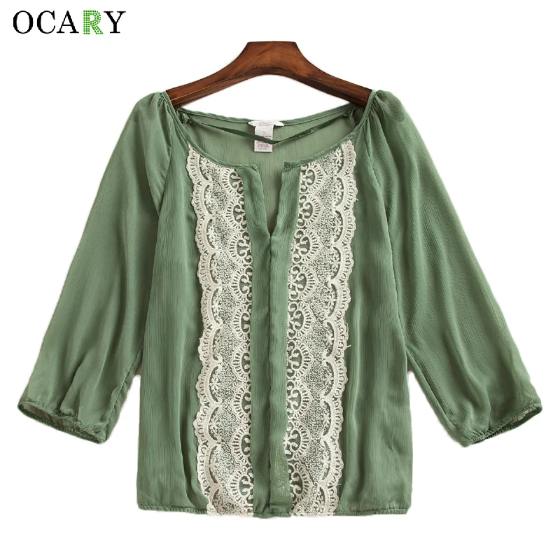 Женская кружевная блузка летняя элегантная с рукавом 3/4 | одежда