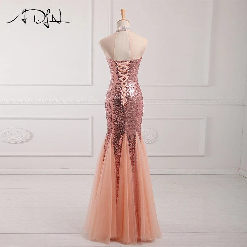 ADLN игристое розовое золото вечернее платье с пайетками юбкой годе высоким