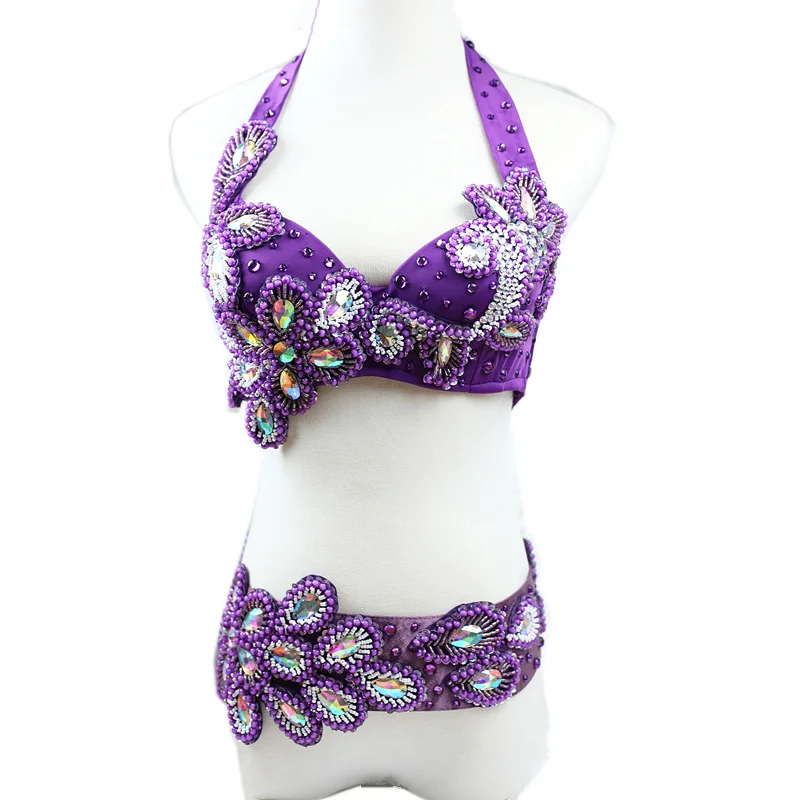 

Customize Luxury Belly Dancing Egyptian Costumes Oriental Dance 2pcs Women Professional Belly Dance Costume Bra Belt