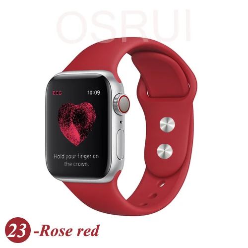 Ремешок для Apple watch группа спорта силикона Корреа 4 44 мм 40 мм iwatch 4 3 2 42mm 38 мм браслет pulseira aple часы 4 аксессуары - Цвет ремешка: 23-Rose red