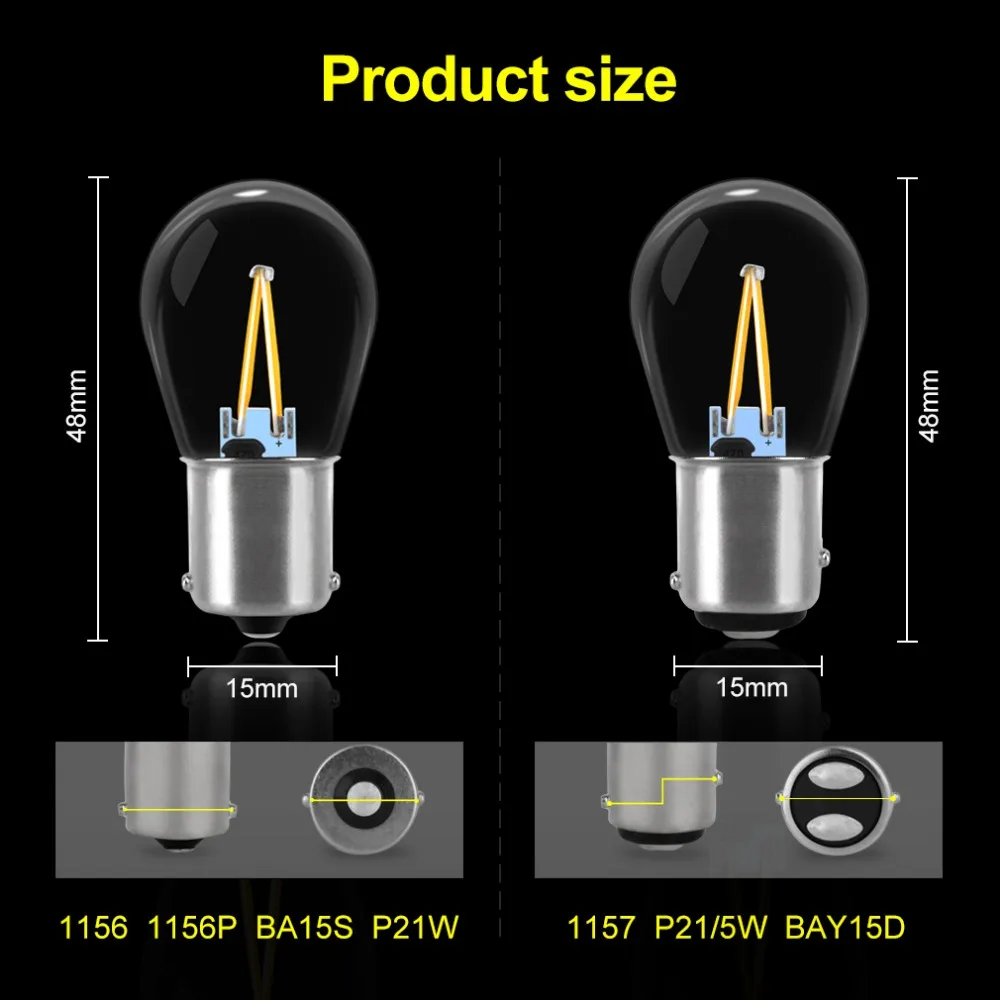 1 шт. P21W светодиодный BA15S 1156 COB чипы накаливания 1157 BAY15D P21/5 Вт автомобильный фонарь