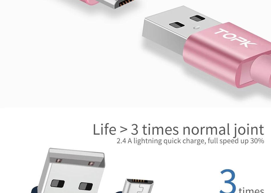 TOPK 3 Упаковка Алюминиевый нейлоновый Micro USB кабель 0,6 м/1,2 м/1,8 м зарядный кабель для мобильных телефонов для samsung Galaxy htc Android