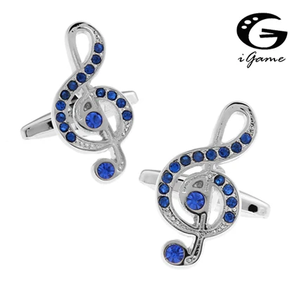 

iGame French Cuff Links Quality Brass Material Blue Crystal Music Note Design Free Shipping