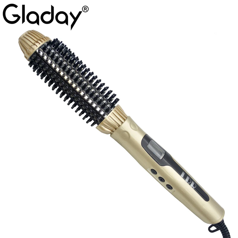 Gladay lcd Электрический Выпрямитель для волос щетка 35 мм баррель завивки