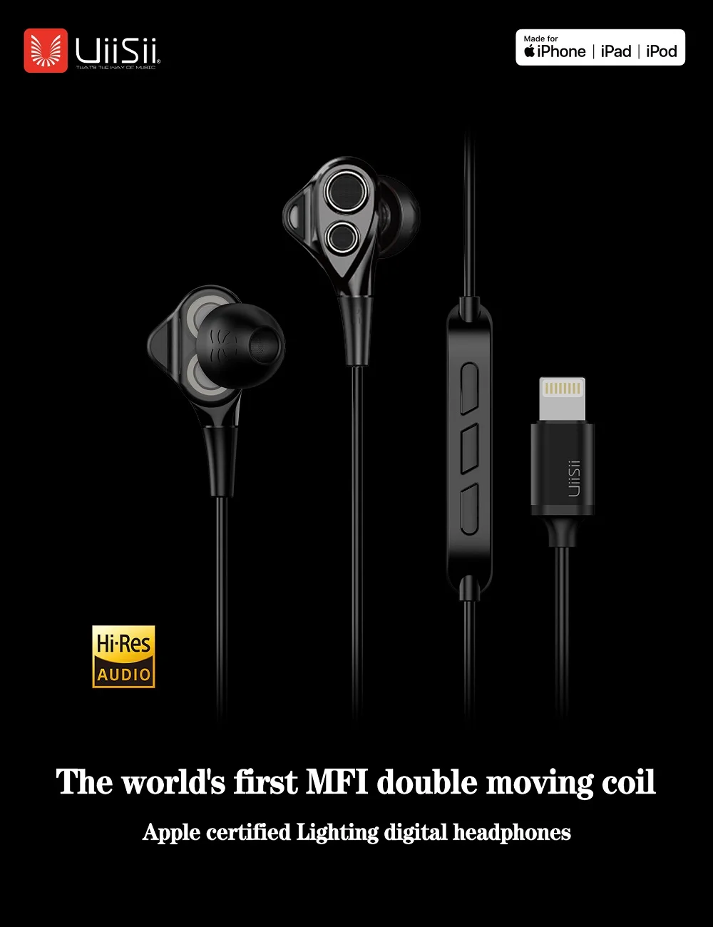 UiiSii I8 наушники MFI сертифицированные двухсторонние мобильные катушки бас наушники с пшеничным динамиком HiFi Высокая чувствительность микрофон