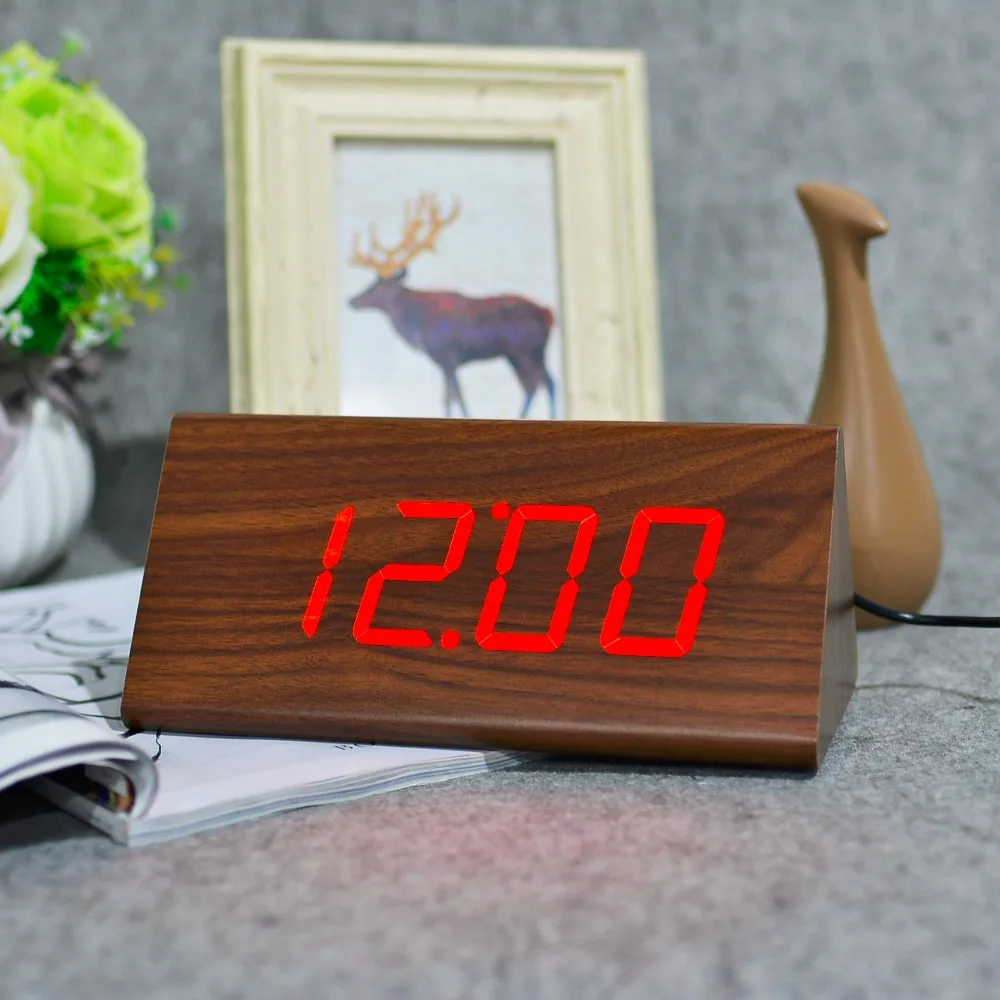 Suncree LED деревянный стол и Настольный будильник Температура голосовой активации