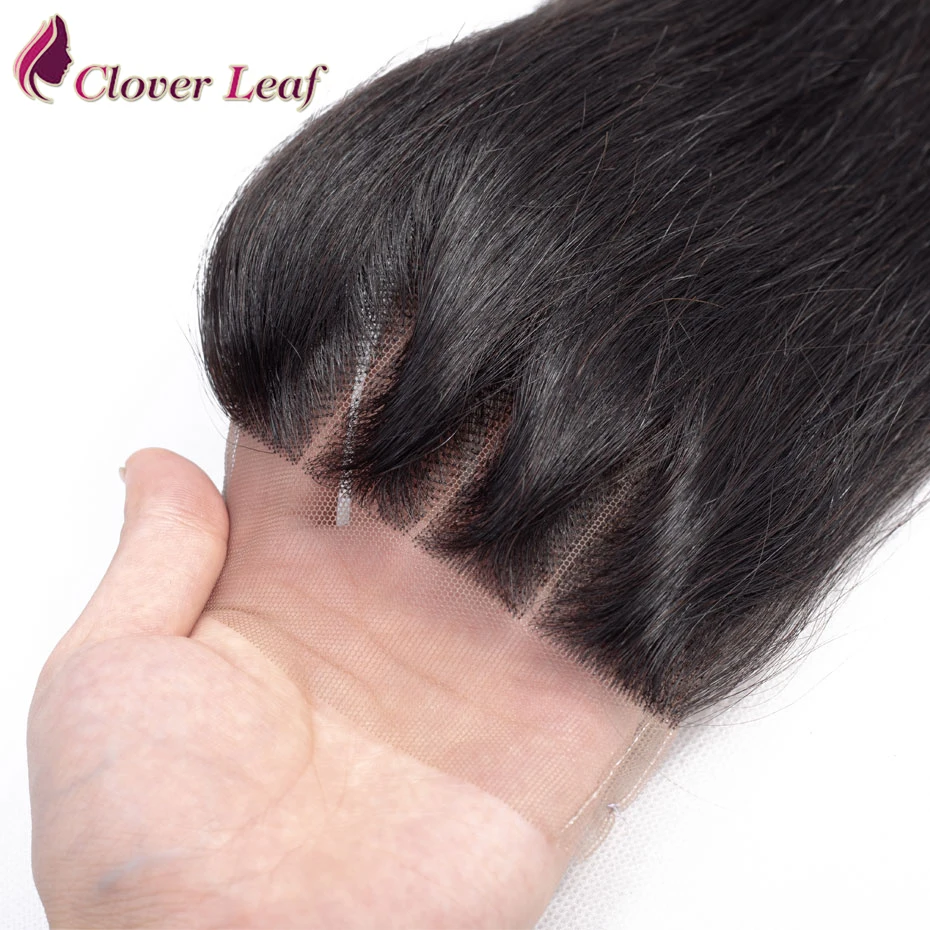 Листок клевера перуанские волосы прямые Кружева Закрытие 4*4 три расставания 8 22
