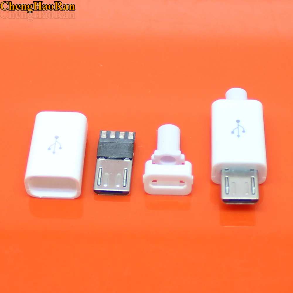 ChengHaoRan 10 шт. микро USB 4 контактный разъем штекер черный/белый Сварка данных OTG линия