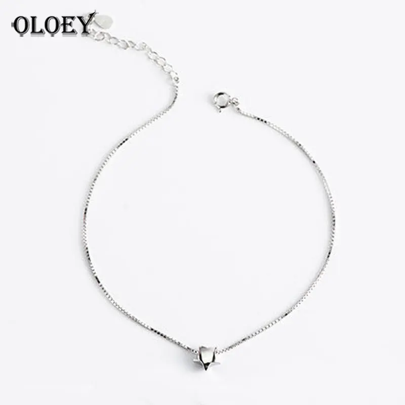 OLOEY,, настоящая 925 пробы, Серебряная коробка, цепочка, звезда, шарм, ювелирное изделие, ножной браслет для женщин, девушек, браслет на ногу, хорошее ювелирное изделие YMA028