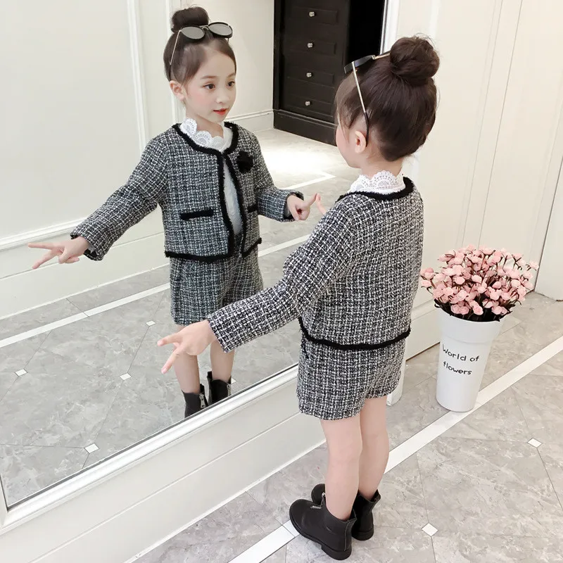 LILIGIRL/детский комплект одежды для девочек, г. Новая клетчатая куртка+ шорты костюм из 2 предметов для маленьких девочек, спортивный костюм хорошего качества