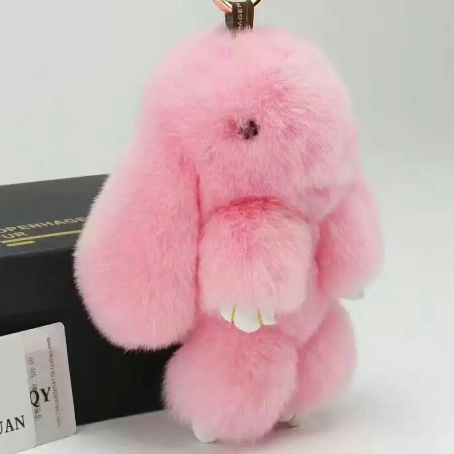 Cute Rabbit Style Keychains Fashion Rex Fur Pendents Real Handnag/Wallets Key Rings Height 18cm AU00845 |
