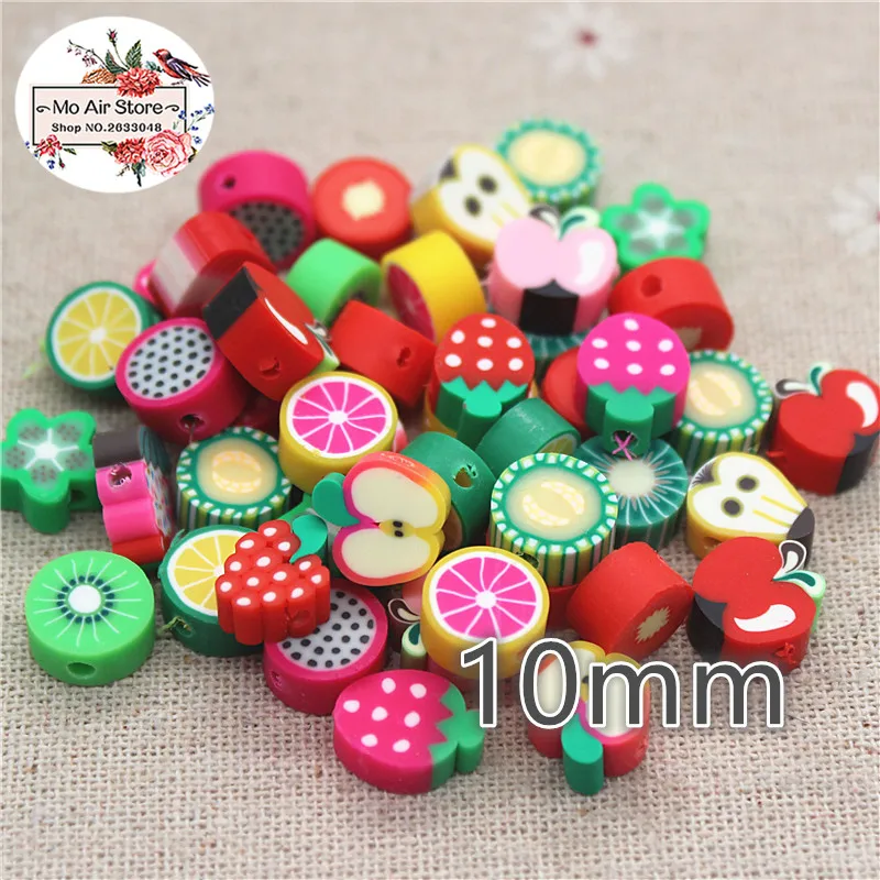 Смешанный фруктовый ломтик 50 шт. 10 мм полимерная глина с плоским основанием