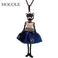 hocole fashion lovely doll necklace charm dress cat face long chain pendant necklaces jewelry for women accessories bijoux gifts