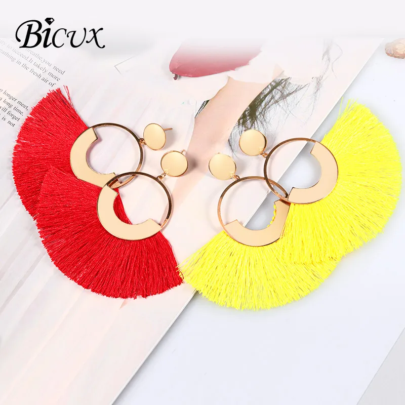 BICUX женские серьги с кисточками модные эффектные Za 2019 Boho большой золотой помпон