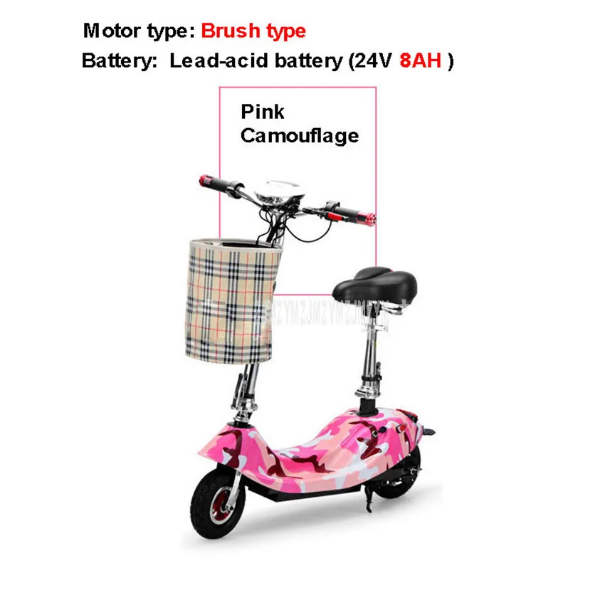 Pink Camouflage 8AH Мини велосипед складной E-велосипед для взрослых Электрический велосипед для женщин и девушек, Электрический скутер 350 Вт щетка с деревянным сиденьем 24V 8/10AH батарея - Цвет: Pink Camouflage 8AH