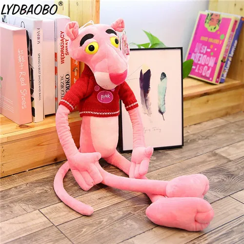 Красный LYDBAOBO 1 шт., гигантская каваи Розовая пантера, леопард, фигурка, плюшевые игрушки, мягкая Розовая пантера со свитером, Детская кукла, подарок на день рождения - Цвет: Красный