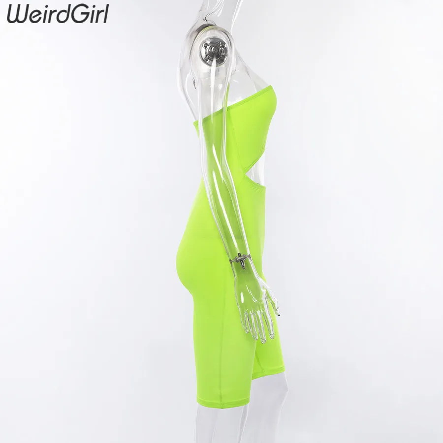 Weirdgirl женские костюмы неоновый зеленый slash шеи модные сексуальные выдалбливают фитнес тонкий эластичный без бретелек femme брюки новые летние
