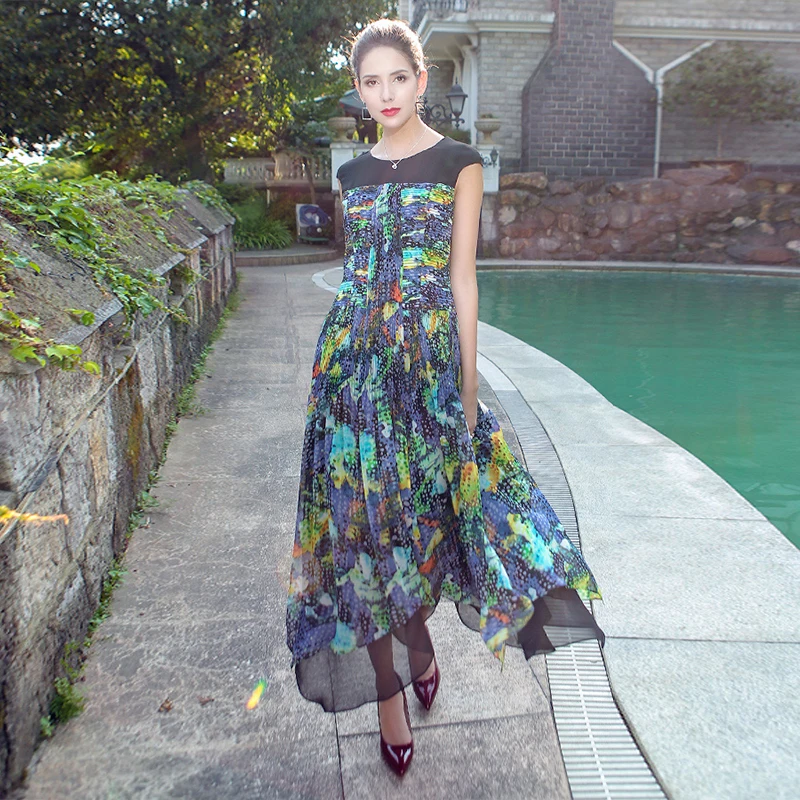 VOA 2018 осеннее Новое модное высококачественное роскошное шелковое платье с