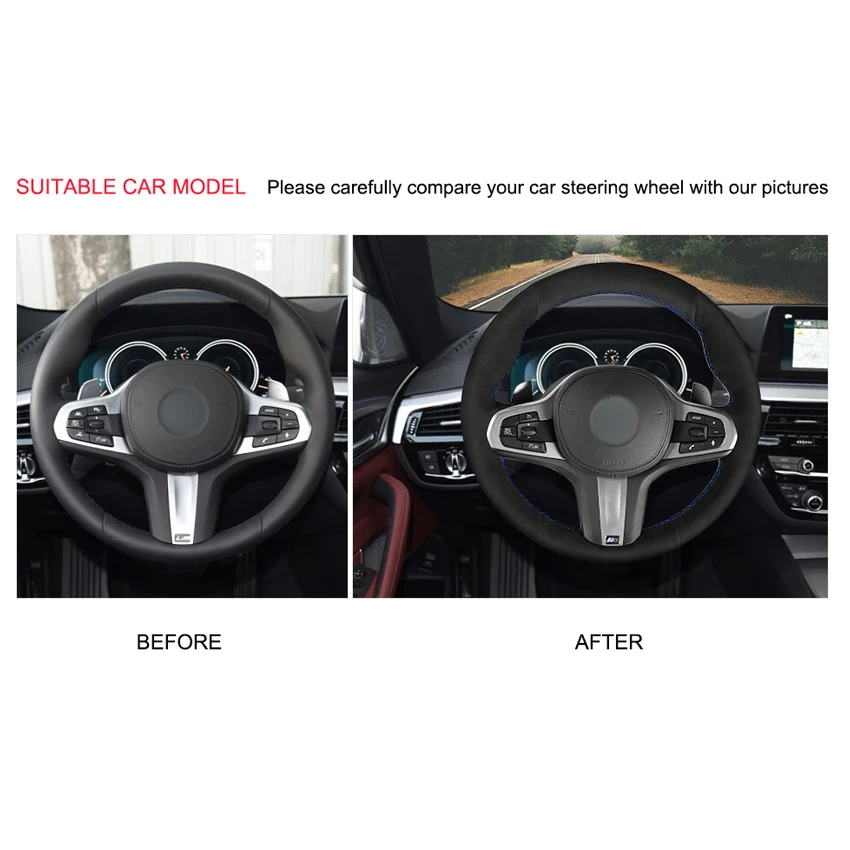 Ручной работы DIY черный замшевый кожаный чехол рулевого колеса автомобиля для BMW