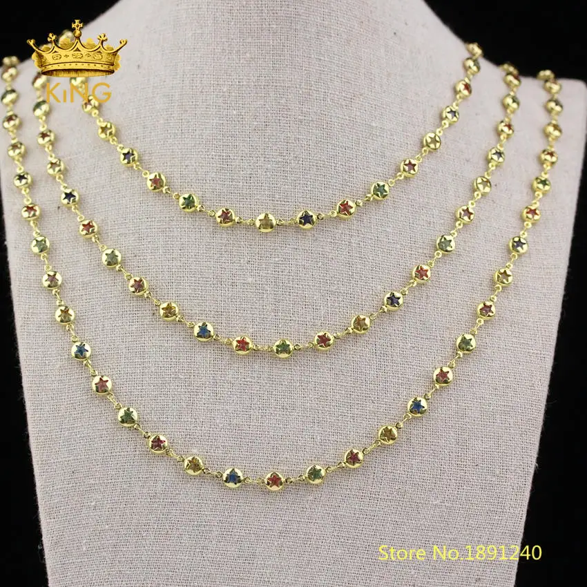 5meter Gold Copper Stars Charms Connectors Mixed Color Glass Star Loose Beads Chains Rosary Style Necklace for Chokers ZJ281