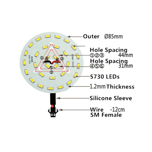 5Pcs SMD 5730 15W 85mm White Light LED Lighting Board Pannel Source Beads Aluminum Plate Base With SM Female Plug | Освещение