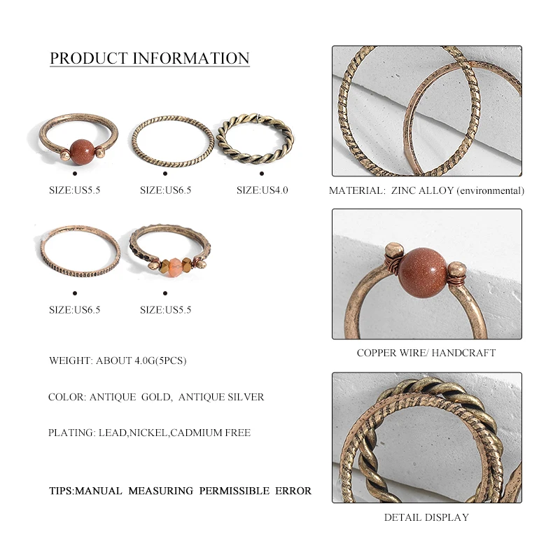 2017 Новый Урожай 5 шт. каменные бусы кольцо Ювелирные наборы ручной работы