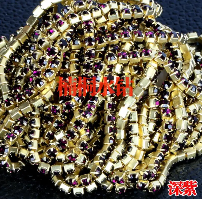 SS4 SS6 SS8 SS10 SS12 SS16 из страз Серебряного и золотого чашка цепочка с подвеской в виде лапы плотные с украшением в виде кристаллов цепочка со стразами B007 - Цвет: wine