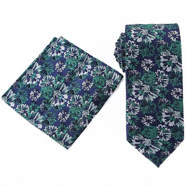 WTHS-013 tie set Tailor Smith Necktie and Hankerchief Set Dot Animal Wolf Shark Floral Tie Set 7.5CM Microfiber Woven Suit Tie with Pocket Square - Color: WTHS-013 tie set