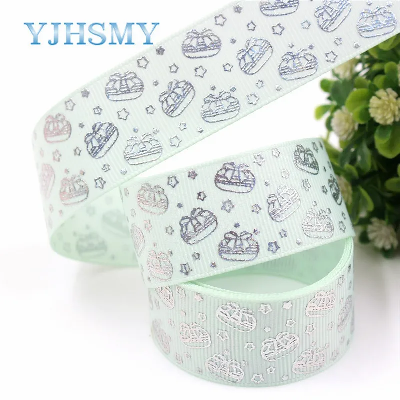 I-19326-767 YJHSMY I-19326-757 25 мм 10 ярдов лазерный серебряный милый мультфильм любовь напечатаны корсажная лента DIY ручной работы головные уборы свадебный подарок обёрточная бумага - Цвет: I-19326-767