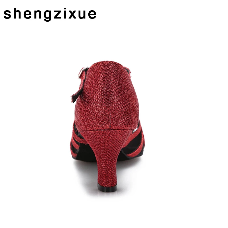 Shengzixue новый дизайн блестки кожа с сеткой танцевальная обувь