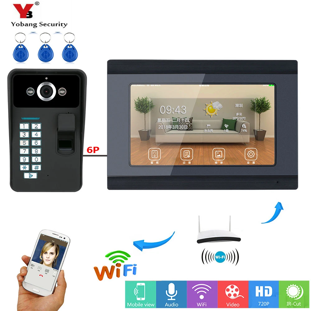YobangSecurity WIFI беспроводной видео дверной звонок камера Интерком палец RFID код 7