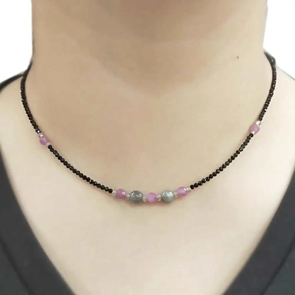 

Lii Ji Spinels Rubys Labradorite Beads Choker Necklace Natural Stone Popular Jewelry for Women Nice Gift 39-42cm
