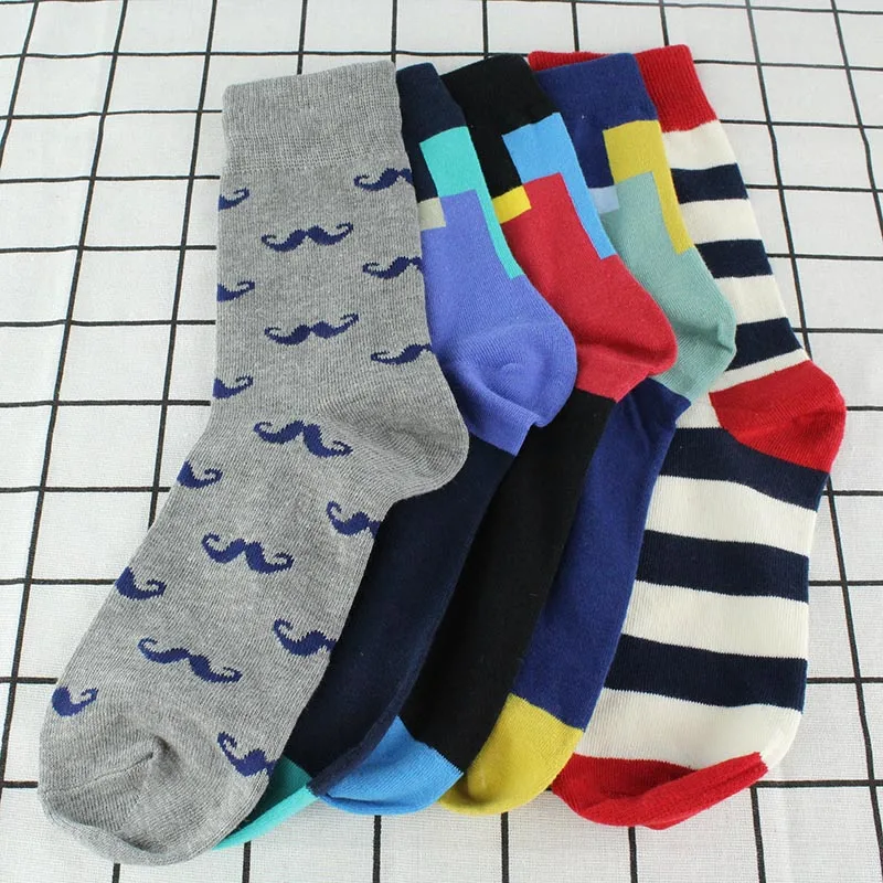 

[COSPLACOOL]5 Pairs Happy Socks Men Brand Colorful Dress Stripe Meias Combed Cotton Harajuku Funny Socks Lovers Skateboard Socks