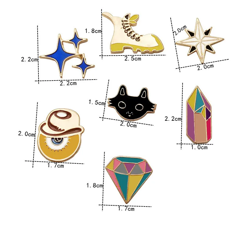 4 pcs 1 set Cartoon Brooch Set Badges Metal Pin Cat Star Shoe Eye For Clothes Jeans Backpack hat Harajuku | Украшения и