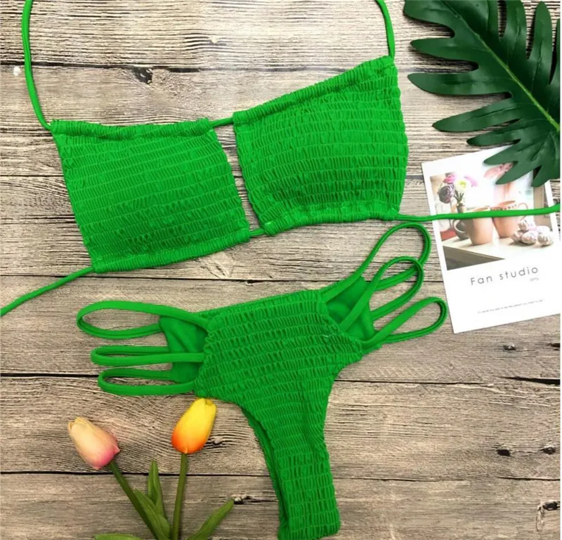 Micro Bikini 2017 Folding Swimwear Women Solid Swimsuit Brazilian Set Thong Bikinis Maillot De Bain Biquini Bathing Suits | Женская